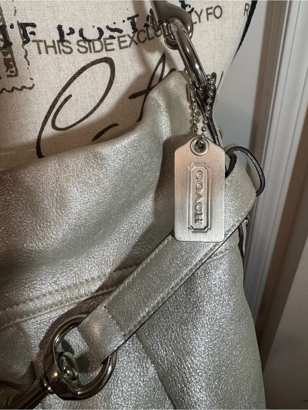 Vintage Coach Metallic Silver Goat Suede Pleated Belted Hobo Bag (Style 8B33)